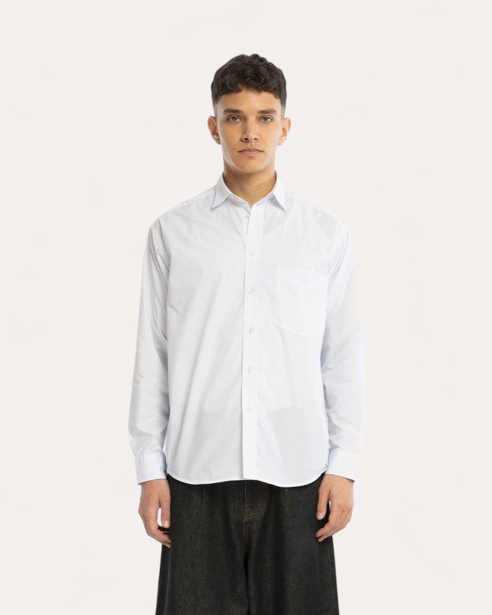 Chemise à Carreaux Manches Longues – Blanc | Walk in Paris