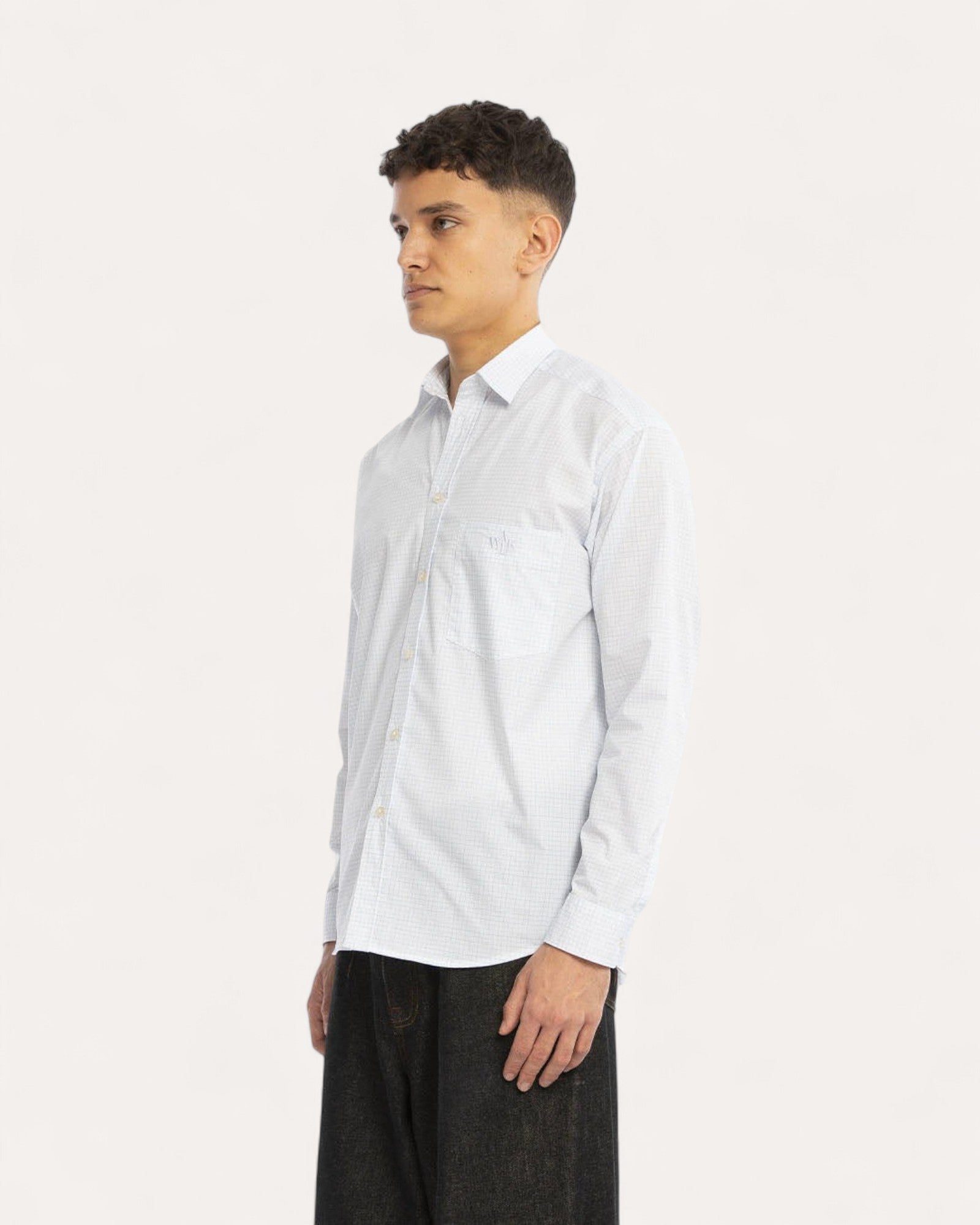 Chemise à Carreaux Manches Longues – Blanc | Walk in Paris