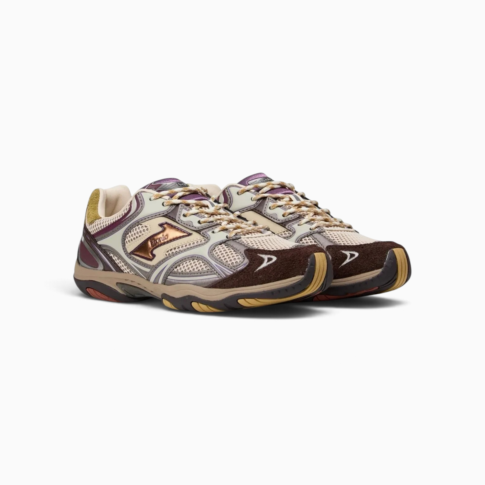 Baskets Champ Libre Etonic pour homme en mesh et suède marron, beige et violet avec détails métallisés