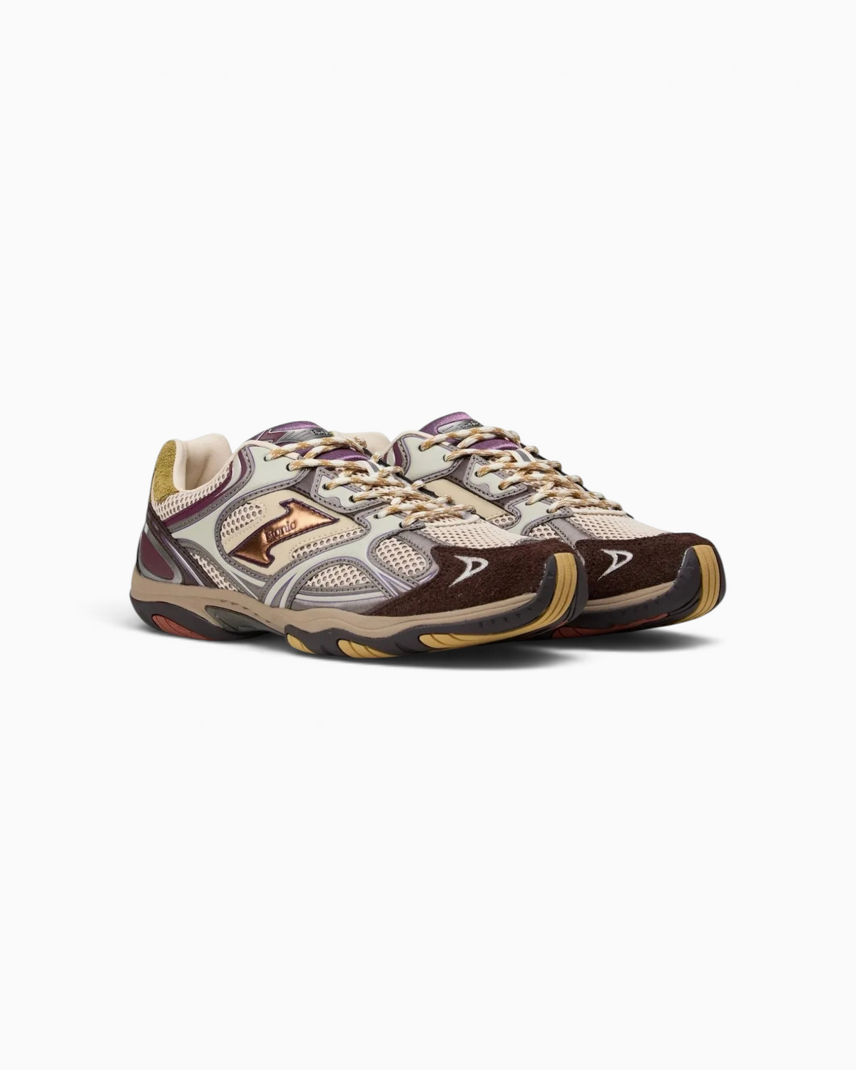 Baskets Champ Libre Etonic pour homme en mesh et suède marron, beige et violet avec détails métallisés