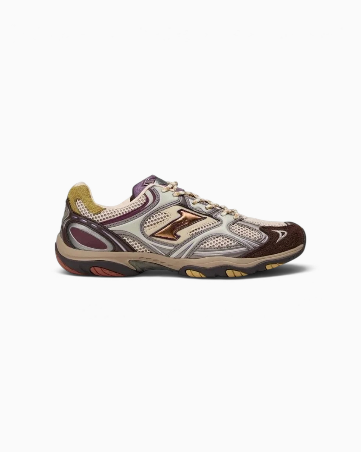 Baskets Etonic Champ Libre en mesh et suède marron, beige et violet avec détails métallisés et semelle robuste