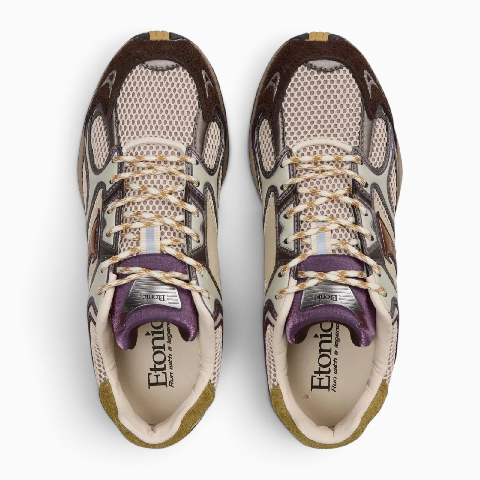 Baskets de sport Champ Libre Etonic pour homme en mesh et suède marron, beige et violet avec lacets techniques