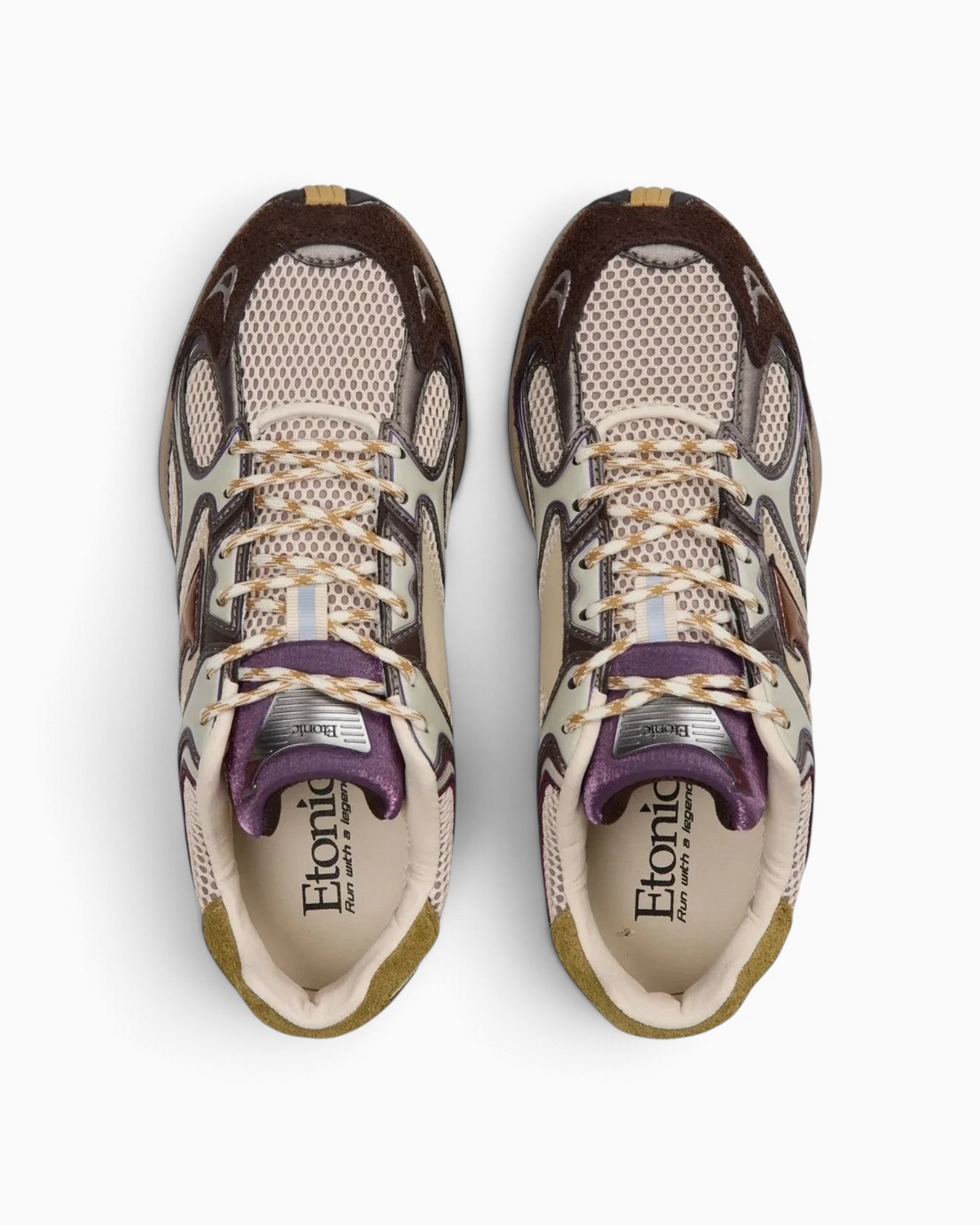 Baskets de sport Champ Libre Etonic pour homme en mesh et suède marron, beige et violet avec lacets techniques