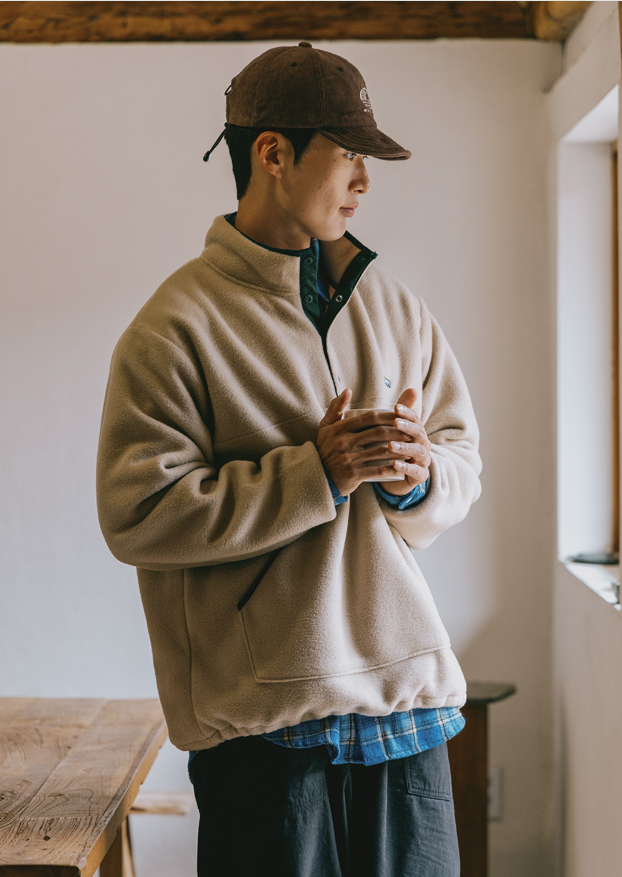 Sweat Fleece Button Anorak Beige