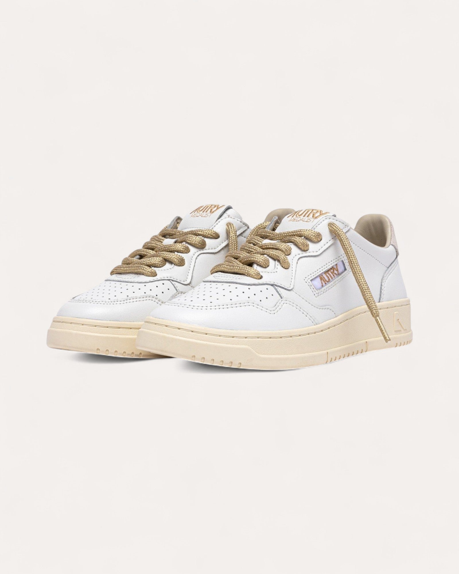 Autry Baskets Medalist Low Cuir Blanc et Or