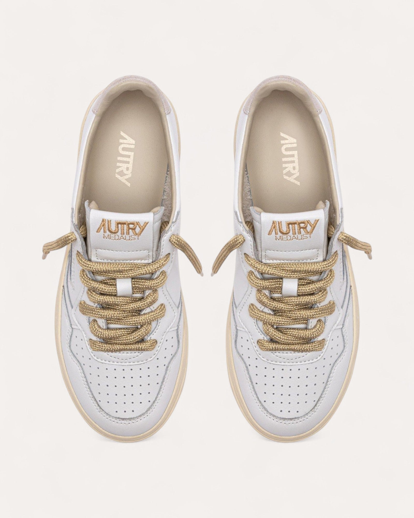 Autry Baskets Medalist Low Cuir Blanc et Or