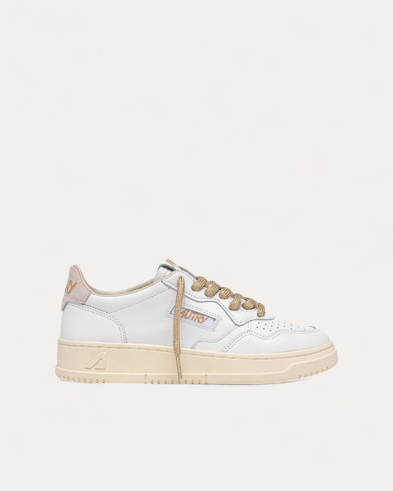 Autry Baskets Medalist Low Cuir Blanc et Or