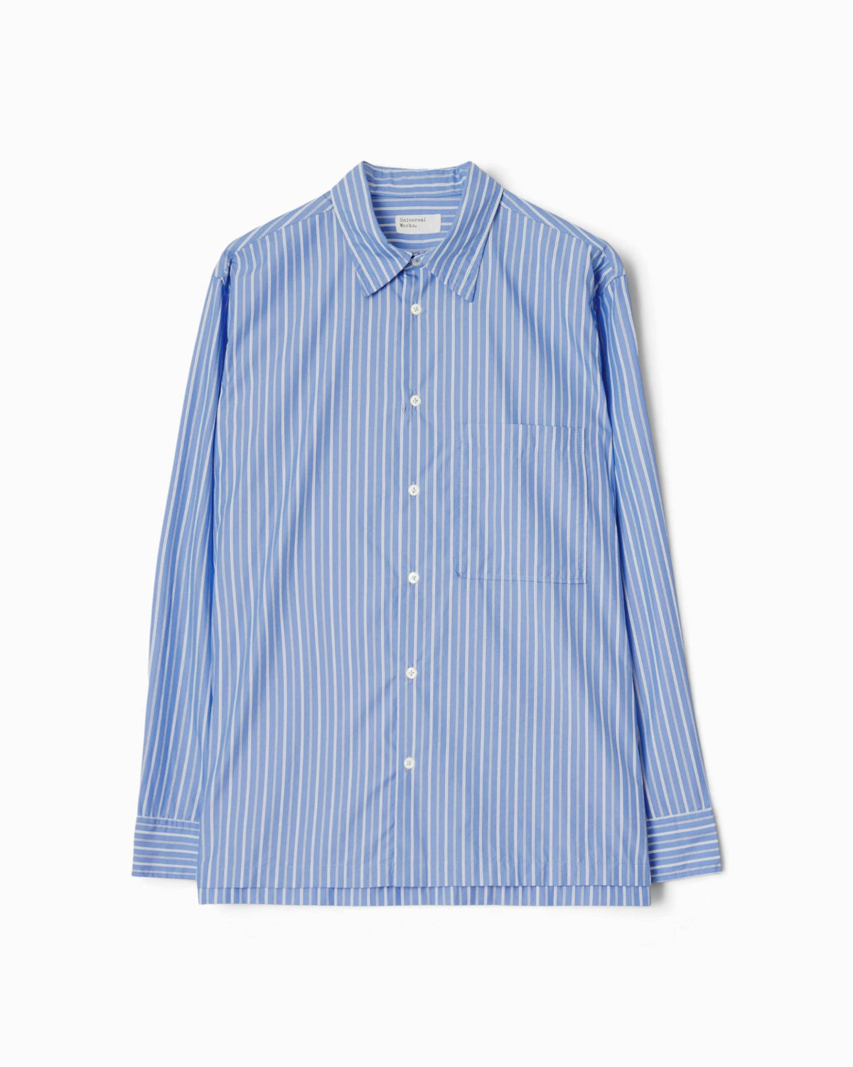 Universal Works - Lucky Shirt In Blue Stripe Refab Compact Cotton