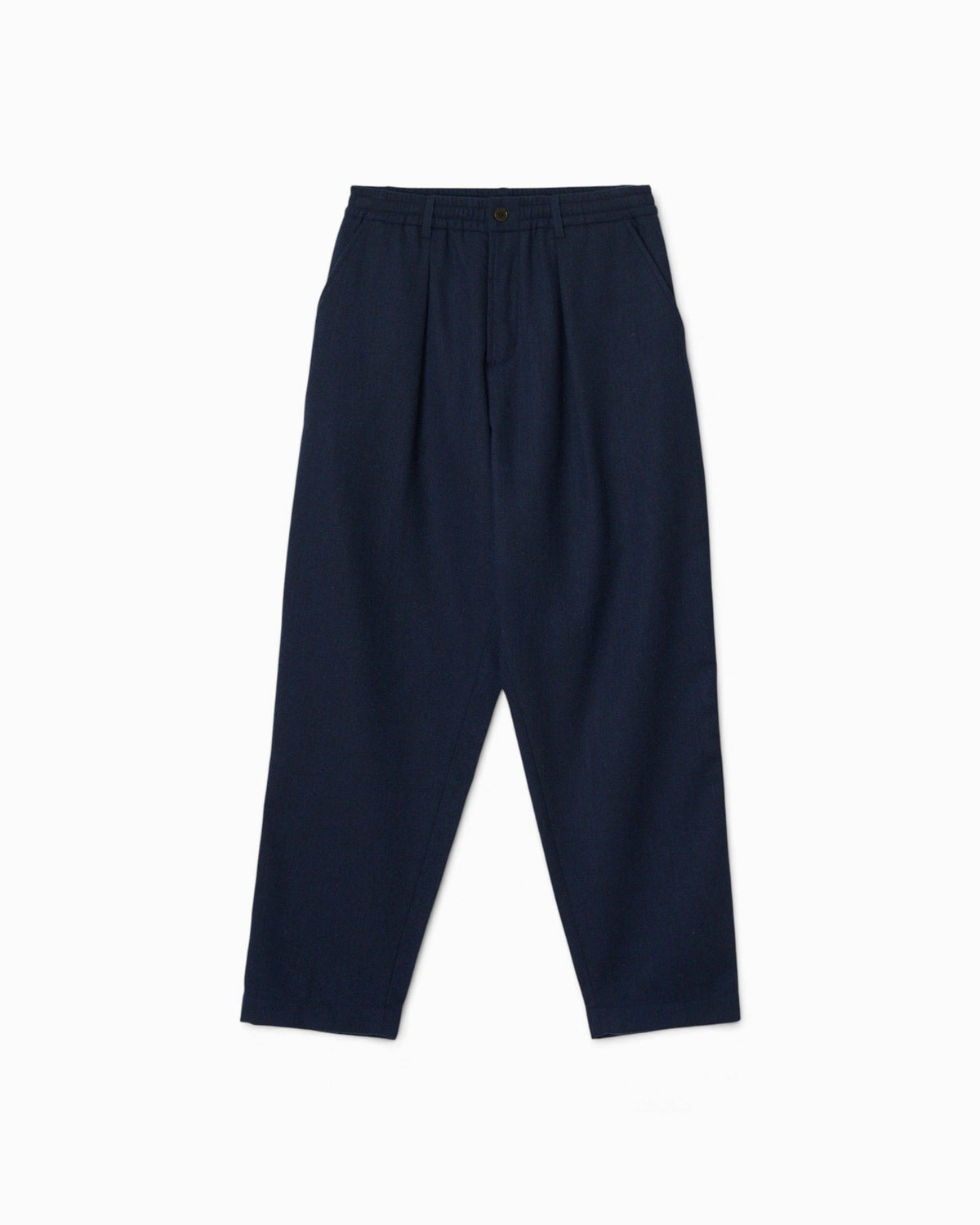 Universal Works - Pleated Track Pant In Navy Wool Herringbone