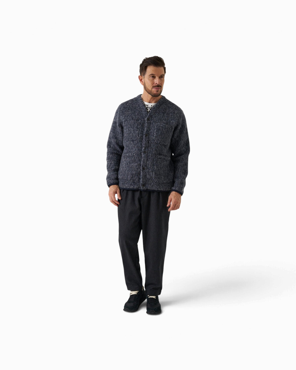 Universal Works - Pleated Track Pant In Charcoal Recycled IT Tweed