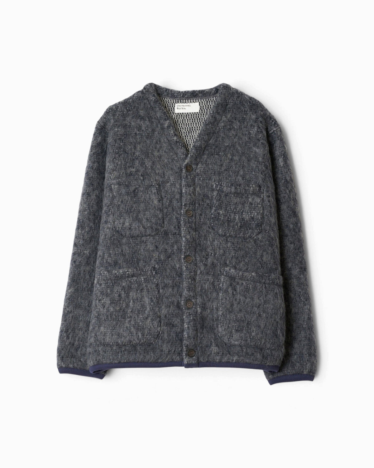 Universal Works - Cardigan In Navy/Pale Grey Losso Mohair Mix