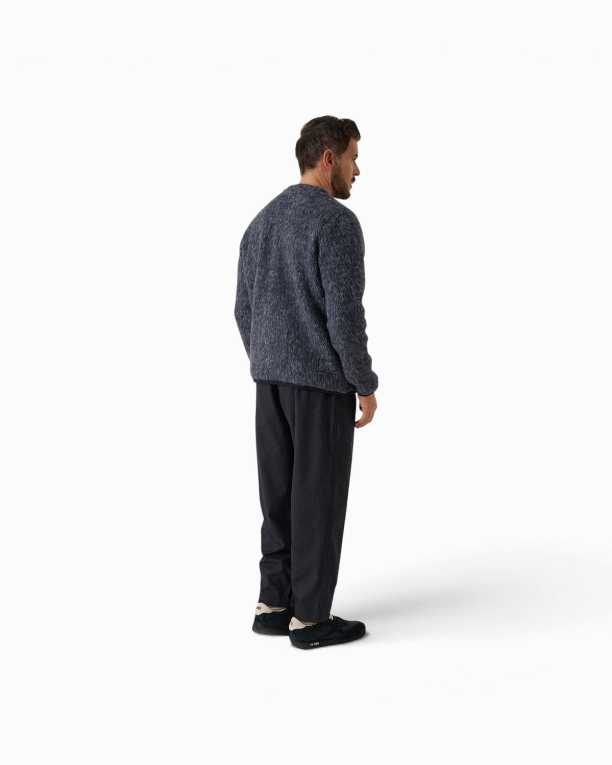 Universal Works - Cardigan In Navy/Pale Grey Losso Mohair Mix