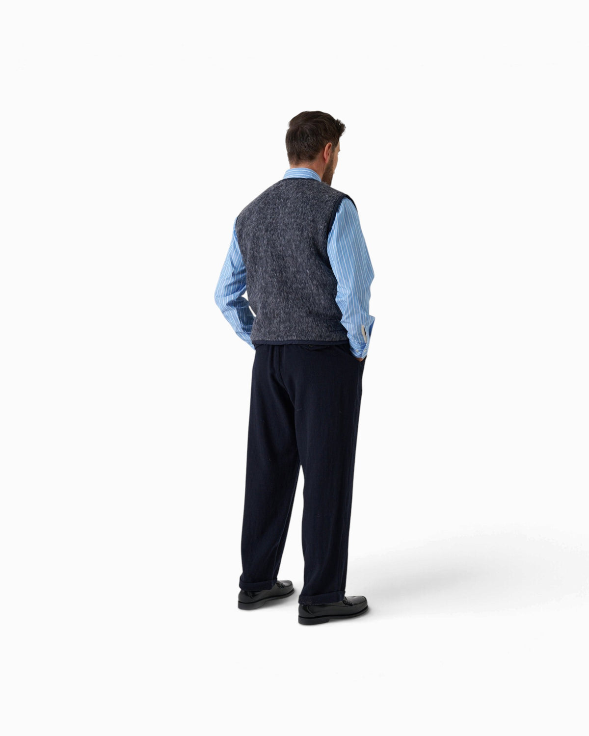 Universal Works - Lancaster Gilet In Navy/Pale Grey Losso Mohair Mix