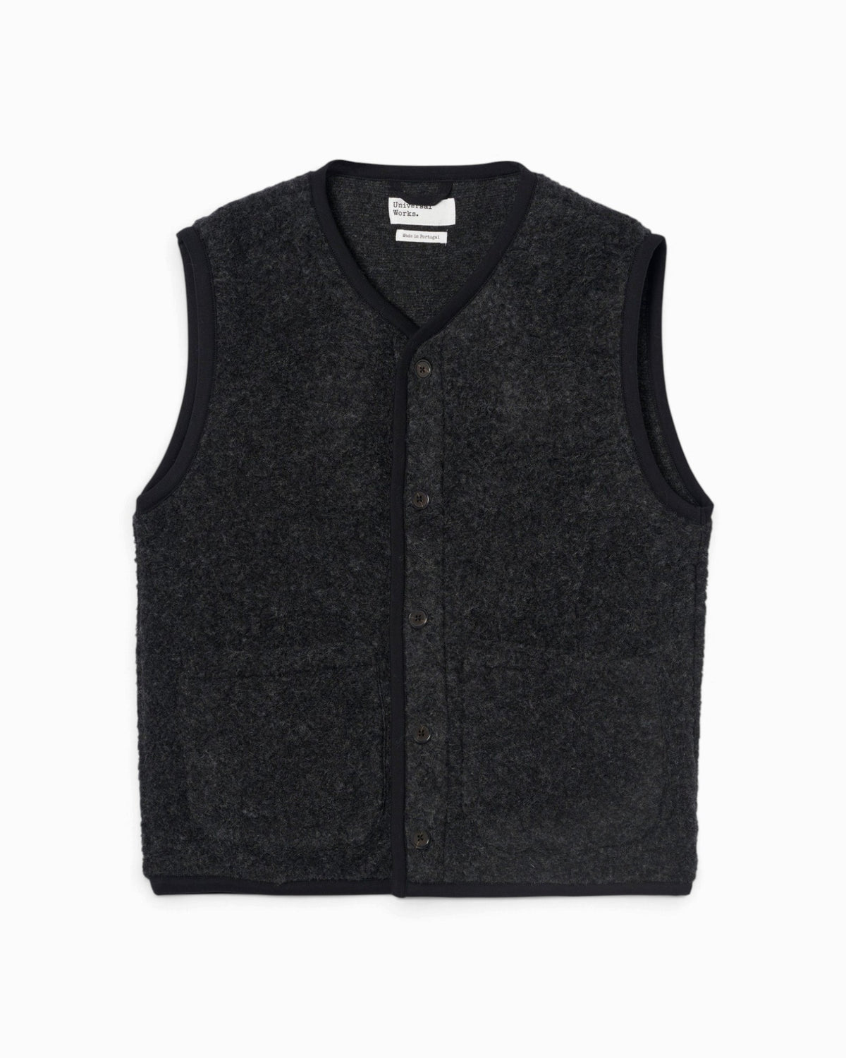 Universal Works - Lancaster Gilet In Charcoal Bouclet Fleece
