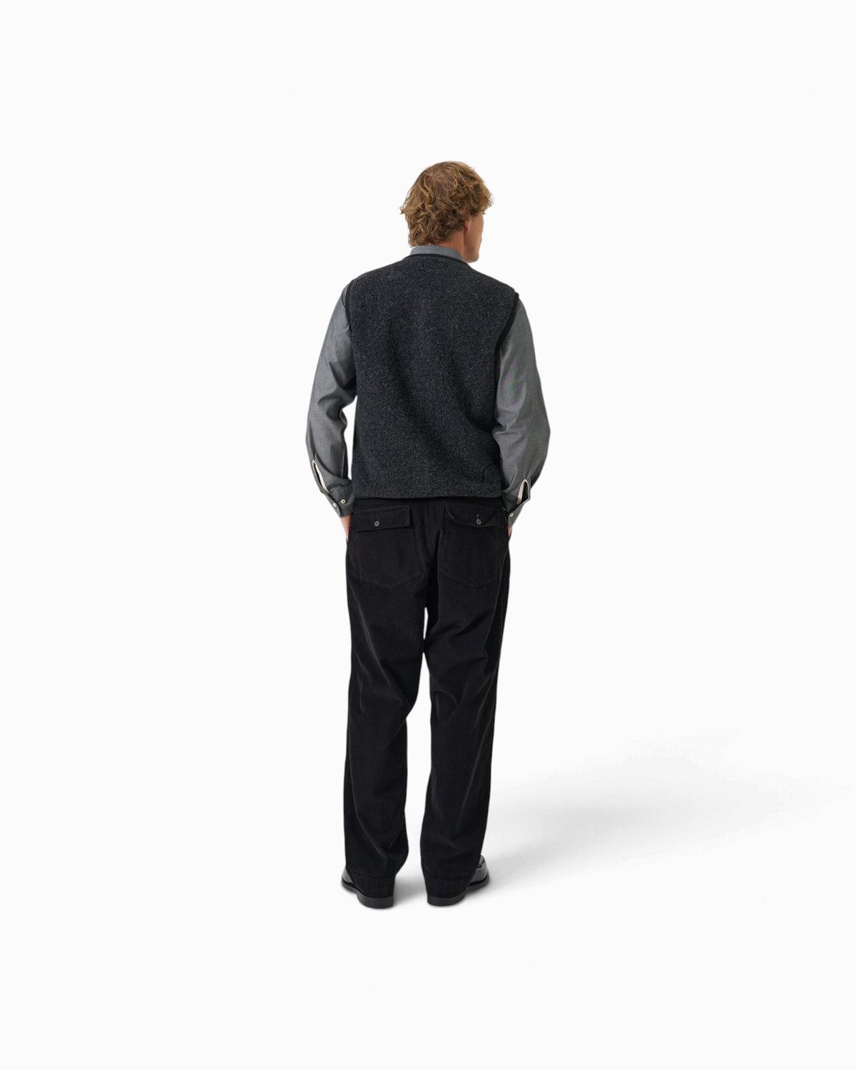 Universal Works - Lancaster Gilet In Charcoal Bouclet Fleece