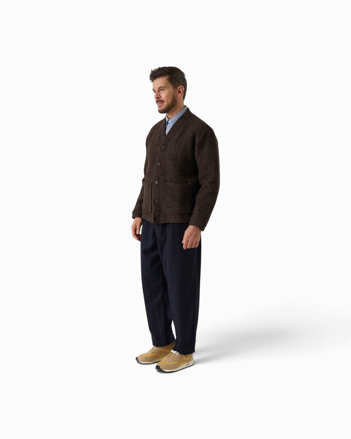 Universal Works - Advance Cardigan In Brown Raven Fleece