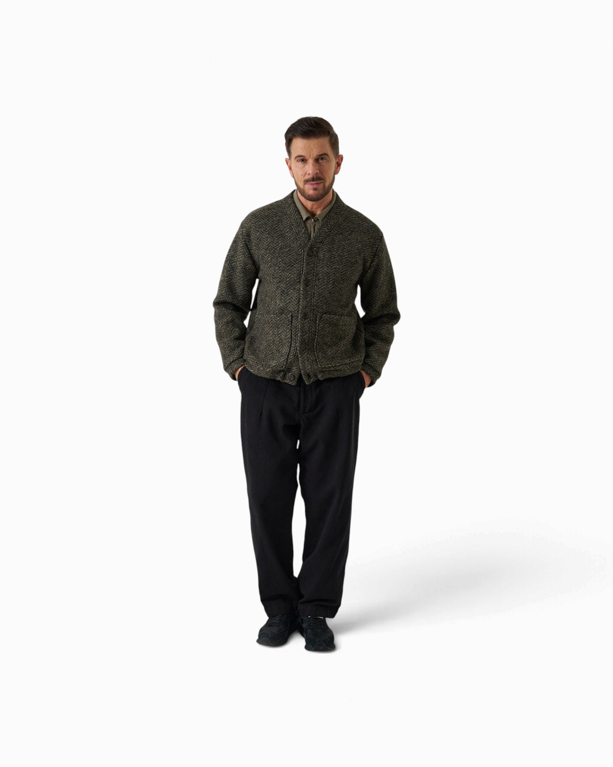 Universal Works - Advance Cardigan In Olive Raven Fleece